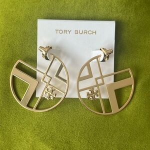 Tory Burch Chevron Logo Hoop Earrings